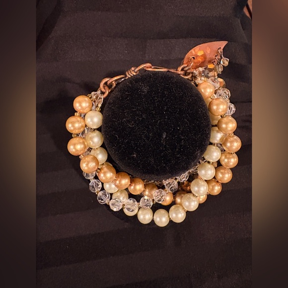 Jewelry - Gold and Pearl Multi-Strand Beaded Bracelet - Unbranded